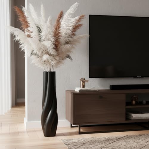 Modern Black Floor Vase, 24 Inch Tall Resin Home Decor Vases, Large Sturdy Vase for Living Room, Office, Bedroom Decor with 5" Opening for Dried Pampas Grass, Branches & Feathers - color: Black