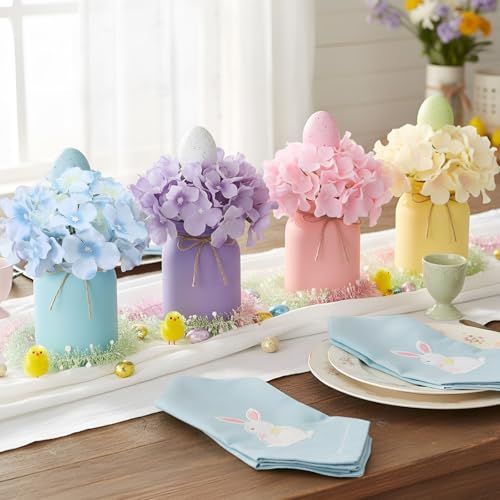 Norme 16 Pcs Easter Table Centerpieces Decorations Include 4 Artificial Flowers 4 Vases 8 Easter Eggs with 20 Bamboo Skewers, Egg Hydrangea Flowers with Vase, Spring Flower Arrangement for Home Decor