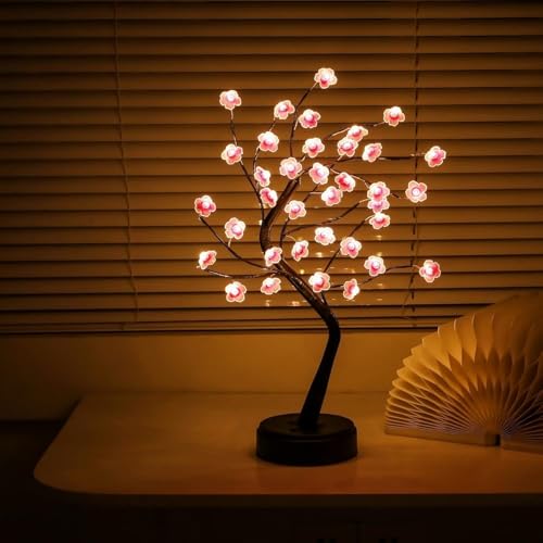 2 Pack Cherry Blossom Tree Lamp, 18inch 36 Led Bonsai Tree Lights, Battery/USB Operated Japanese Decor Night Lights for Teacher Appreciation Graduation Back to School Bedroom Home Gift, Warm White - size: 2 Pack - 18inch