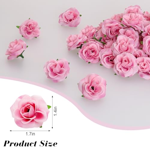 50 Pcs Pink Roses Artificial Flowers 1.7 Inch Mini Rose Flower Head Silk Fake Rose Flowers for Decoration DIY Craft Halloween Home Decor (Pink)