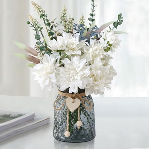 Leftover Fake Flowers in Vase,White Artificial Flowers Centerpieces for Tables,Fake Plant and Faux Flowers for Vase,Silk Flower Arrangements for Home Decor Living Room,Coffee Table Decor - color: White
