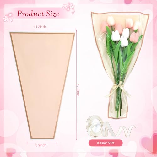 Wzifyf 50 PACK Flower Bags for Bouquets Flower Bouquet Holders Rose Gold Floral Wrapping Paper flower Sleeves Build Your Own Bouquet Bar with 72 Ft Ribbons for Valentine's Day Packaging Supplies - color: Rose Gold, size: bouquet wrap