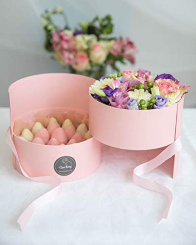 UNIKPACKAGING Premium Quality Round Flower Box, 2 TIER Gift Box with Lid, Size 7.8 dia. x 7 inch for Luxury Style Flower Arrangements (Pink) - color: Pink