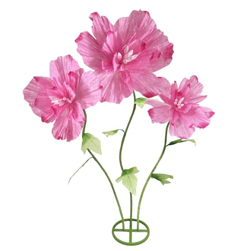 Large Artificial Paper Flowers Decoration, Giant Fake Flower with Standing Base and Stems Big Wedding Reception Background Party Banquet Decor Shop Window Display Photography Props, Dark Pink - color: Dark Pink