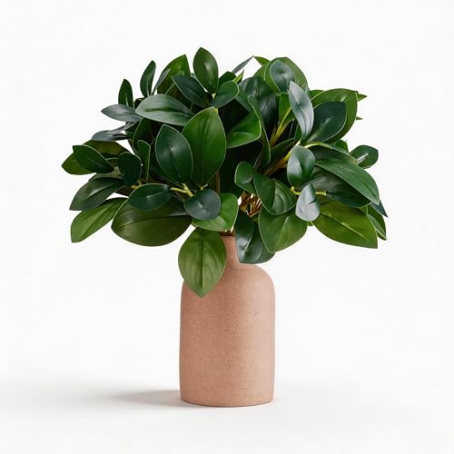 12 Inch Artificial Plant Indoor,Small Fake Plants Eucalyptus Stems With Vase,Faux Greenery In Pot For Farmhouse Home Decor,Bathroom Living Room Kitchen Office Coffee Table Centerpiece (Brown) - color: Brown