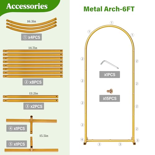 6FT Metal Wedding Arch Backdrop Stand,Stable Wedding Arch Frame for Wedding Ceremony Birthday Party Baby Shower Graduation Anniversary Floral Decoration,Gold - size: 6x2.6FT Gold