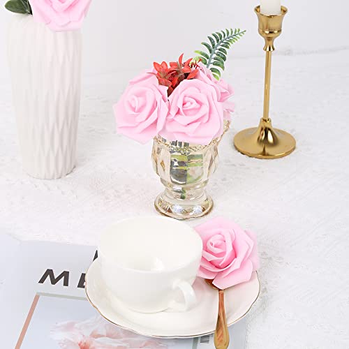 IPOPU Artificial Rose Flower Heads, 100pcs Real Looking Light Pink Foam Fake Roses for DIY Wedding Baby Shower Centerpieces Arrangements Party Tables Home Decorations (Light Pink, Stemless) - color: 100pcs Light Pink