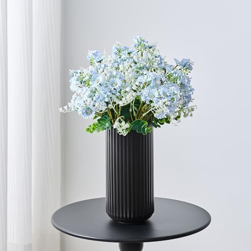 Black Ceramic Flower Vase for Pampas Grass, 8 inch Small Decorative Centerpiece Ribbed Vase for Dining Table, Office Desktop, Shelf Bookshelf, Mantel, Entryway, Bathroom, Countertop, Farmhouse, Gift - color: Ceramic Black, size: 8 inch
