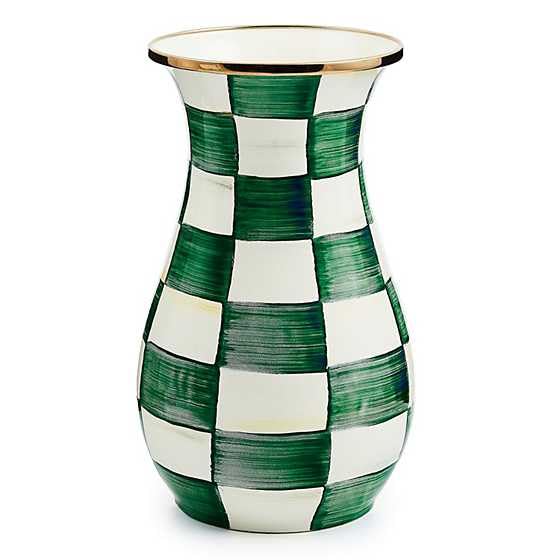 MACKENZIE-CHILDS Tall Enamel Vase, Unique Flower-Vase Decor for Living Room, Green-and-White Emerald Check - color: Emerald Check