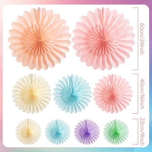 9PCS Huge Pastel Hanging Paper Fans Decoration Macaron Birthday Party Decorations Rainbow Ice Cream Easter Paper Hanging Decor for Bridal Baby Shower Classroom Home Decor - color: Pastel