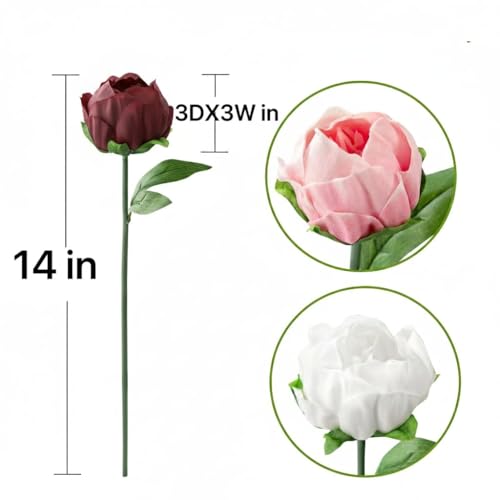 Artificial Peony Flowers 6 Pack 14 Inch Burgundy Real Touch Faux Peonies for Home Decor, Table Centerpieces, Wedding Bouquets - color: Burgundy