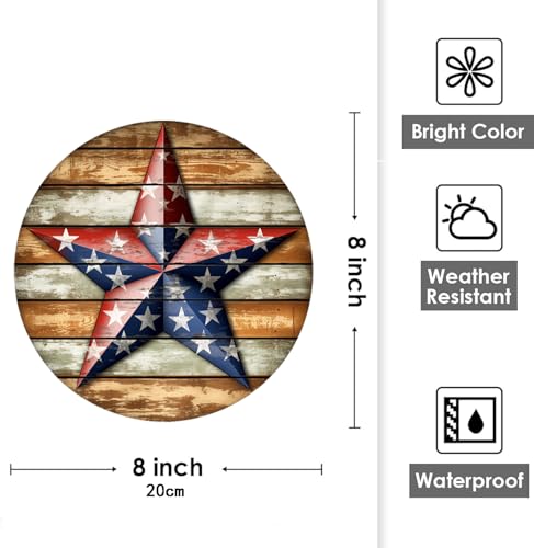 Rustic Wall Decor Wall Plaque Sign Round Metal Tin Sign American flag Wreath Round Welcome Door Hanging,Suitable for Home Garden Kitchen Bar Cafe Restaurant Garage Wall Decor Retro Vintage 8x8 Inch (US Star 2) - color: US Star 2