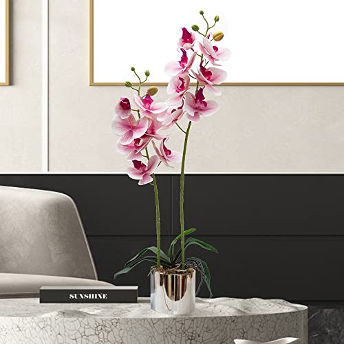 CXGS Artificial Orchid Flowers Light Pink Faux Orchids with Ceramic Vase Vivid Fake Phalaenopsis Flower Arrangement Gorgeous Artificial Plants for Wedding Party Exhibition Center Home Decor - color: Light Pink- Silver