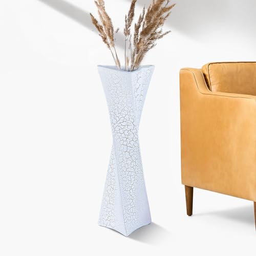27.5 Inch (Ice Crack White) Tall Floor Vase for Home Decor - Modern Freestanding Vase with Textured Finish, Handmade Design for Pampas Grass, Artificial Flowers, Farmhouse Living Room Corner Décor - color: White, size: 27.5 IN
