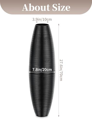Sziqiqi Black Tall Floor Vases: 27.5in Metal Extra Large Decorative Vase for Pampas Grass Fake Plant Dried Flowers - Detachable Ribbed Big Standing Vase for Living Room Indoor Fireplace Home Decor - color: Black