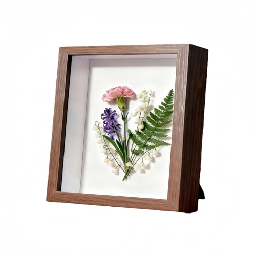 8x8 Shadow Box - Walnut Color Wooden Deep Picture Frame with Shatter-Resistant Panel for Wall Decor | 3D Display Case for Military Medals, Flowers,Photos and Crafts | Easy to Open & Ready to Hang Gift - color: Walnut Color, size: 1Pcs 8X8in