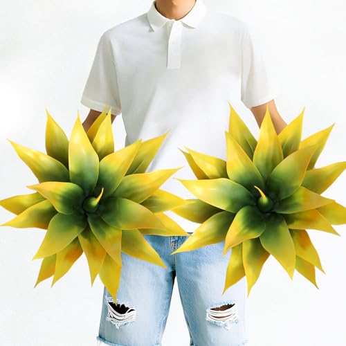 Artificial Agave Plants, Realistic UV Resistant Fake Aesthetic Plants for Outdoor Indoor, Home Decor for Garden, Porch, Doorway, Patio (2PCS, Yellow, Medium) - color: Yellow, size: Medium
