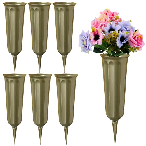 Memorial Floral Vases, Cemetery Vase, Headstones Flower Holder, Grave Cone Vase, Flower Pots for Outdoor Plants, Decorative Plastic Containers (Set of 6, Gold) - color: Gold