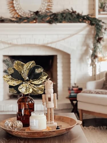 Briful 3PCS Magnolia Artificial Flowers 21.2" Black Gold Fake Magnolia Flower Stems with Specially Designed Mottled Petals Christmas Tree Flowers for Holiday Wreath Garland Xmas Decor - color: Black Gold