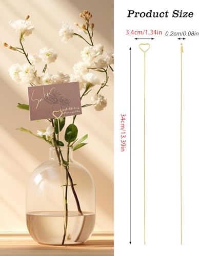 30Pcs Floral Card Holder Picks-Wire Place Card Holder for Wedding-Metal Photo Picture Clip Holder-Table Name Number Holder,Memo Note Holder for Flower Arrangement,Wedding,Baby Shower,Party,Decorations (Gold, Heart) - color: Gold, size: Heart