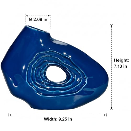 Sunddo Blue Ceramic Vase for Modern Home Decor - 7 Inch Small Donut Vase, Boho Style Decorative Vase for Flowers, Bathroom, Shelf Centerpiece - color: Blue, size: 7 inch