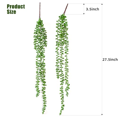 3PCS Artificial Succulents Hanging Plants,27.5 Inch Fake String of Pearls Greenery Plants 5 Branches for Fall Home Garden Office Party Balcony Wall Indoor Outdoor Autumn Decoration - color: Green