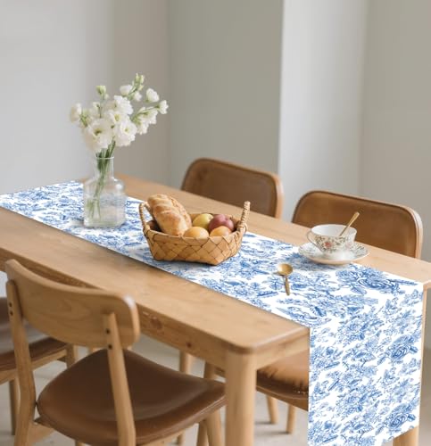 12 PCS Blue Floral Table Runner 14 x 108 Plastic Flower Table Runner for Party Birthday Baby Shower Bridal Shower Wedding Disposable Table Runners - color: Blue Floral Table Runner, size: 12 PCS