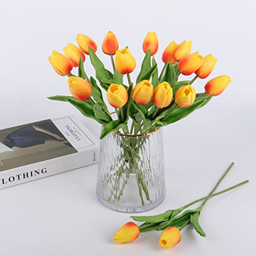 Beferr Tulips Artificial Flowers 18Pcs Faux Tulip Real Touch Tulip Fake Flowers Bouquets Arrangements for Home Wedding Table Decor Orange - color: S-18pcs-1colors-orange, size: 18PCS