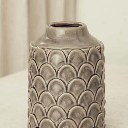 Ceramic Flower Vase, 7.28” Rustic Farmhouse Decorative Vase for Home Decor, Gray Textured Pottery Vase for Pampas Grass, Living Room, Entryway, Mantel, Kitchen Table, Centerpiece - color: 202-grey