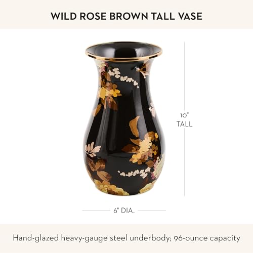 MACKENZIE-CHILDS Tall Enamel Vase, Unique Flower-Vase Decor for Living Room, Wild Rose Brown - color: Brown Wild Rose