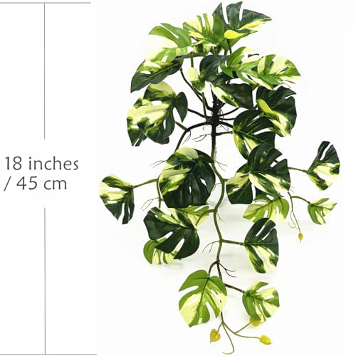 Artificial Monstera Plants, Fake Tropical Palm Small Potted Faux Hanging Greenery Mini Plants for Indoor Outdoor Home Office Garden Houseplants Pot Decor Wedding Party Decorations - Oil Painting Green - color: Monstera Plant - White Green 1 Pcs