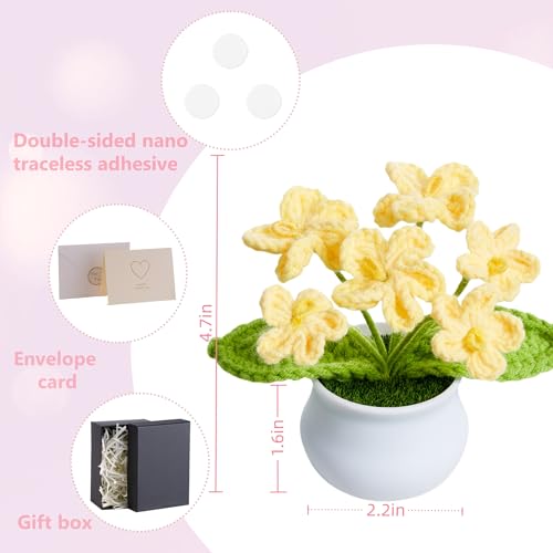 Knitting Crochet Flowers Cute Handmade Yellow Flower Plants Gifts for Women Teacher's Day Birthday Anniversary Valentines Christmas Decor for Car Dashboard Home Office Desk Accessories Things - color: Yellow