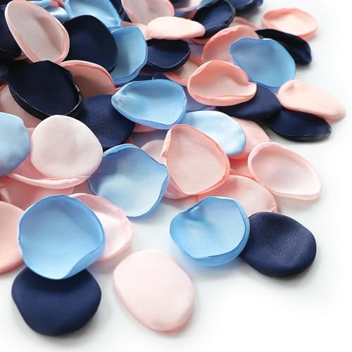 Floroom 300pcs Rose Petals Navy Blue Blush Faux Silk Flower Petals for Wedding Flower Girl Basket Aisle Scatter Dinner Table Centerpieces Party Confetti Bridal Shower Romantic Night Decoration - color: Nautical Elegance, size: 300pcs