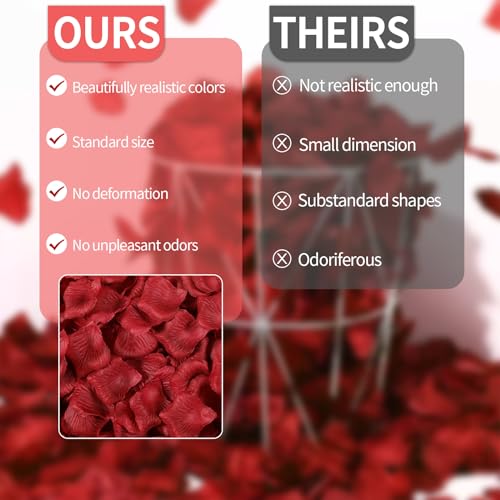1000 Pcs Artificial Fake Rose Petals,Flower Petals for Romantic Night, Engagement, Party, Wedding, Event Flower Decoration(Dark Red) - color: Dark Red, size: 1000Pcs