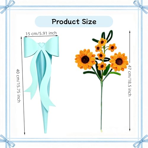 2Pcs Valentines Day Gifts Handmade Sunflower Bouquet with Blue Bow Box – 2 Finished Pipe Cleaner Sunflowers, Ready-to-Gift Artificial Flowers for Weddings, Parties, Birthdays, Home Decor - color: Sunflower