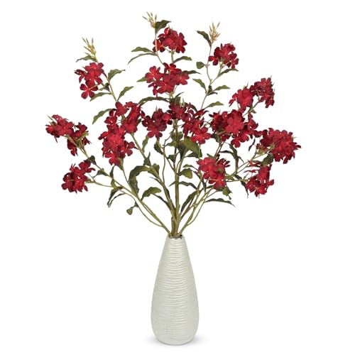 Briful Fall Artificial Hydrangea Flower Stems, 33.5" Silk Blossom Sprays with Bendable Stems, Set of 3 Faux Floral Branches for Tall Vase Arrangements, Burgundy