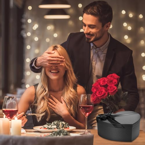 Cabilock Large Black Heart Shaped Box with Lid Luxury Flower Boxes for Arrangements Empty Heart Present Box for Proposals, Weddings Valentine's Day & Mother's Day 10.6" Premium Cardboard Presenta