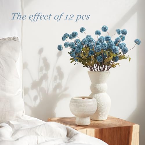 SITUMEIZI Dusty Blue Flowers, Faux Silk Mini Chrysanthemum Stems, 6Pcs Fake Mums Artificial Flowers for DIY Wedding Centerpieces Arrangements and Floral Crafts - color: Blue