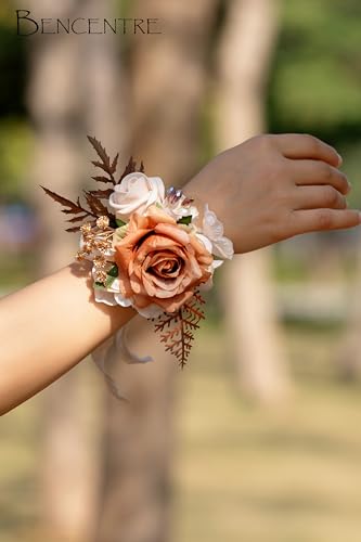 Walnut Brown Corsage for Wedding(Set of 6),Wrist Corsage,Corsage for Prom,Boho Wedding,Party Prom Hand Flower Decor,Mother of The Bride Corsage,Bridesmaid Wrist Corsage - color: Walnut Brown