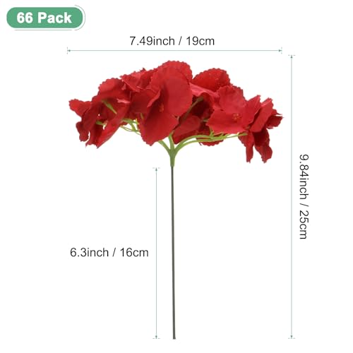 M METERXITY 66-Pack Silk Hydrangea Flowers, Artificial Flowers Heads with 66pcs Stems, Full Hydrangea Flowers for Home Decor/Wedding/Christmas/DIY/Party/Garden [Red] - color: Red