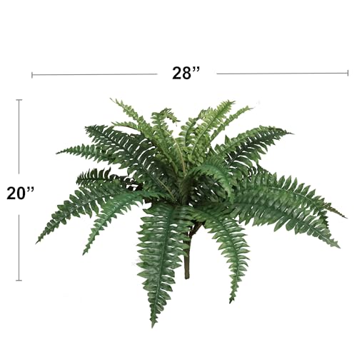 Larksilk Realistic 28" Artificial Hanging Boston Fern, UV Resistant Faux Silk Plant, Lifelike Fake Outdoor Greenery for Porch, Patio, Front Door & Indoor Decor, Large Hanging Fern