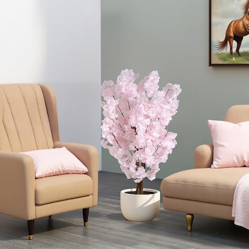 Christopher Knight Home Annas 43''H Cherry Blossom Tree Artificial with Black Plastic Pot, Artificial Plants Indoor Small Decor, Faux Sakura Flowers for Living Room/Entryway/Bedroom/Office, 1 pcs,Pink - color: Pink/43''h