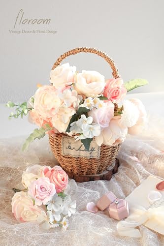 Floroom Blush Cream Artificial Flowers Fake Roses Peonies Dahlia and Greenery Combo Box Set for DIY Wedding Bouquets Bridal Shower Centerpieces Floral Arrangements Party Tables Home Decorations - color: Whisper Blush Cream