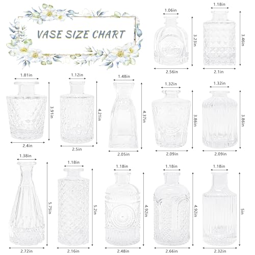 SUPMIND 12pcs Glass Bud Vase Set, Small Clear Flower Vases for Centerpieces in Bulk, Mini Vintage Vase for Wedding, Home,Table Decoration - color: Clear, size: 12Pcs