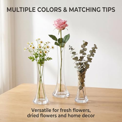 25CM Tall Glass Flower Bud Vase Single Stem Decorative Vase Narrow Bud Vase Table Centrepiece for Wedding Living Room Table Home Decoration(Transparent)