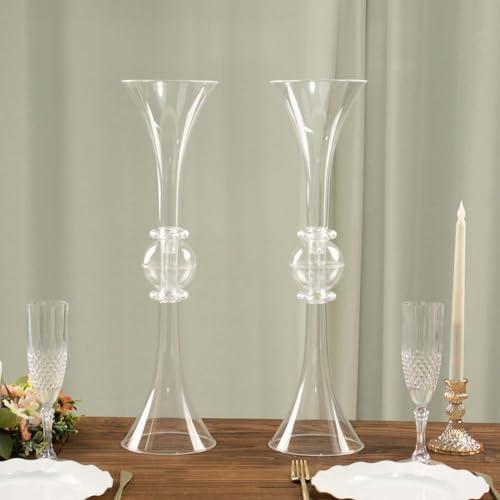 Efavormart 2 Pack | 21" Clear Crystal Embellishment Trumpet Table Centerpiece, Reversible Plastic Flower Vase - color: Clear, size: 21"