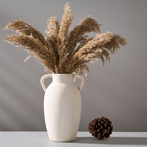 PORCER Ceramic Vase, 9.84 Inch Terracotta Vase with Handles, Boho Decor Decorative Vase, Rustic Vase for Home Decor, Farmhouse, Living Room, Table - Beige - color: Beige-9.84''
