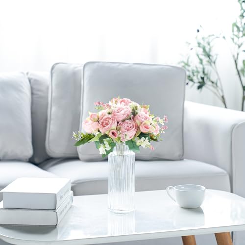 Mkono Peonies Artificial Flowers, Small Silk Flowers for Home Decor Indoor Fake Bouquet Faux Floral Arrangements Dining Table Centerpieces for Kitchen Party Decor Pink - color: Pink