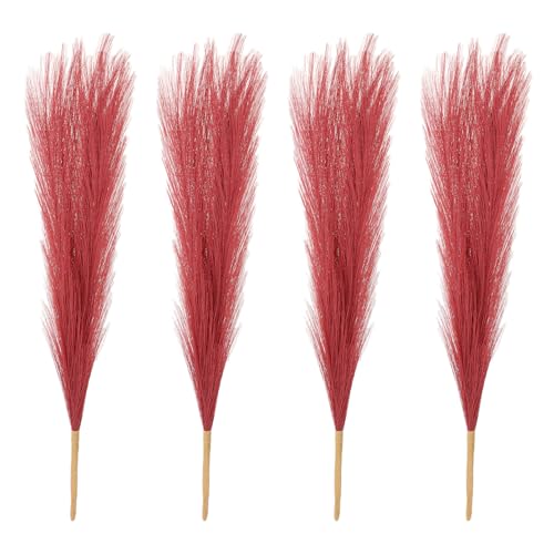 PATIKIL 17 Inch Faux Pampas Grass, 4 Pcs Boho Decor for Home Decoration Artificial Tall Fluffy Stems for Wedding Flower Party Vase Arrangement Centerpieces, Wine Red - color: Wine Red