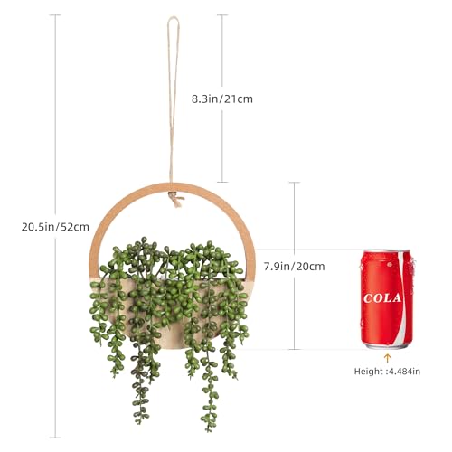 Floweroyal 2pcs Artificial Succulents Hanging Plants 12.2'' Fake String of Pearls in Pot with 8.3'' Lanyard for Indoor Outdoor Wall Decor（Wood Color）. - color: Type1-wood Color-2pcs